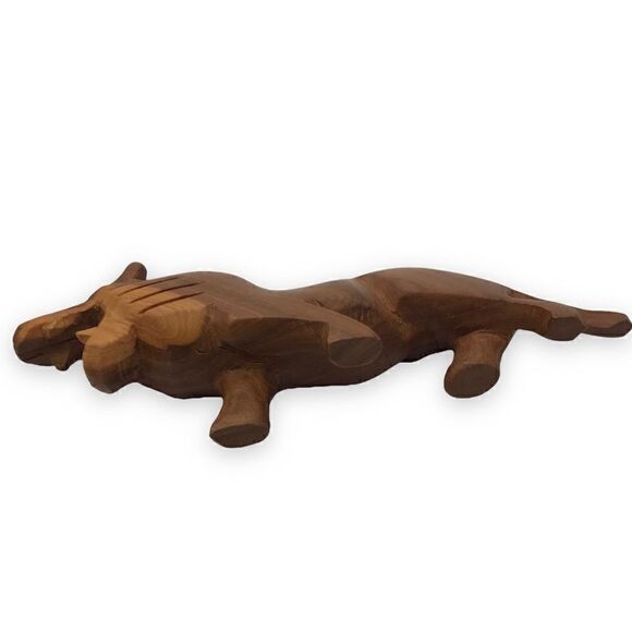 Vintage Hand Carved Hardwood Decorative Lions Big Cats Pair (2) - Picture 15 of 16